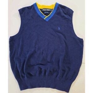 Vtg Polo Golf Ralph Lauren Sweater Vest Mens Large L Navy Blue Yellow Cotton 90s